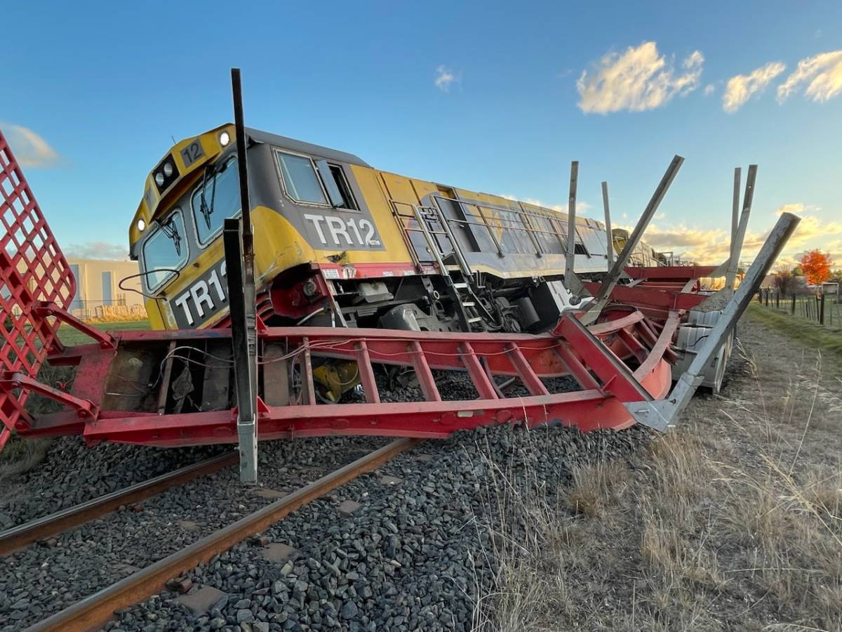 Locomotive after 2024 collision at Marriott Street Westbury